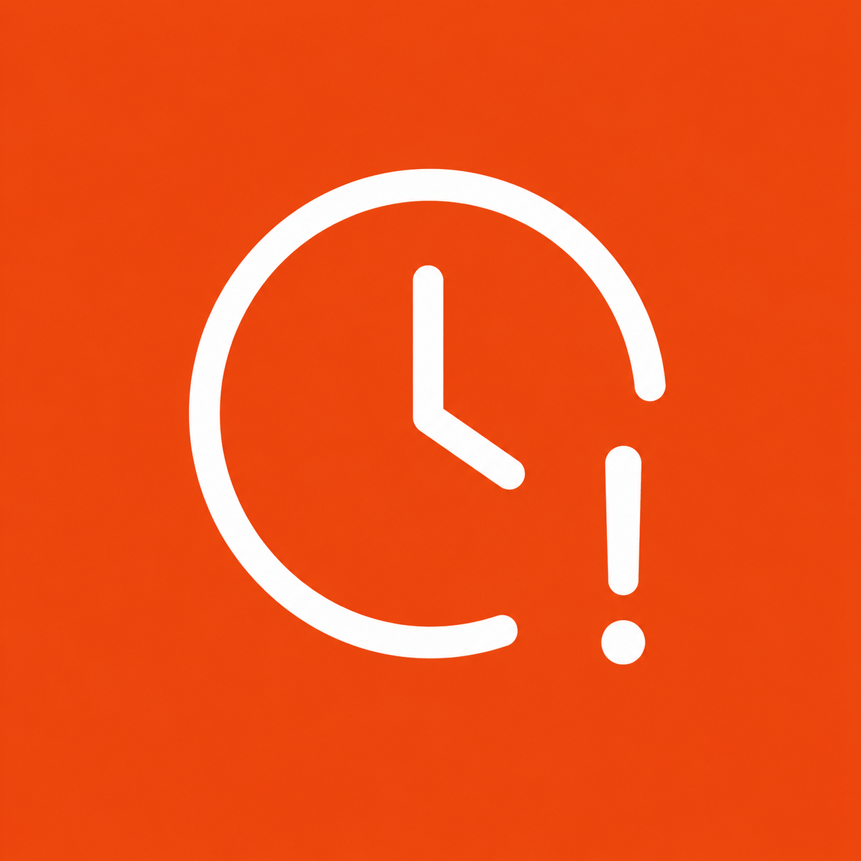 Icône d'une horloge avec un point d'exclamation sur un fond orange