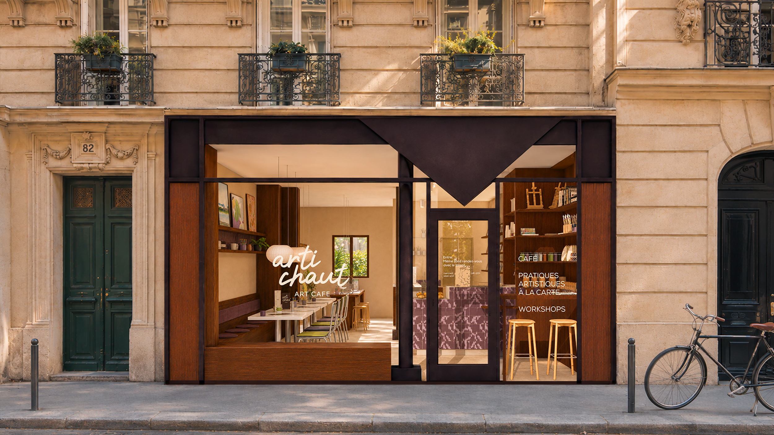 Façade du café artistique Artichaut à Montmartre, imaginée par Studio ORA