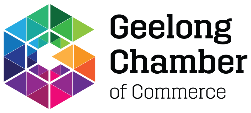 Geelong Chamber of Commerce Logo featuring colourful geometric shapes.