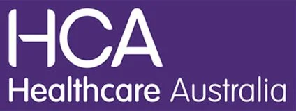 Logo of HCA Healthcare Australia with purple background.