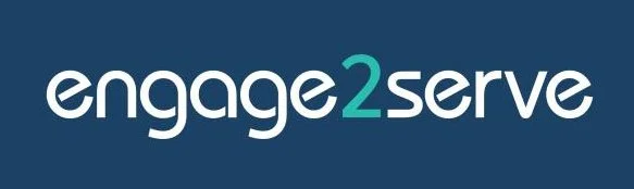 Engage 2 Serve logo with white text on a dark blue background