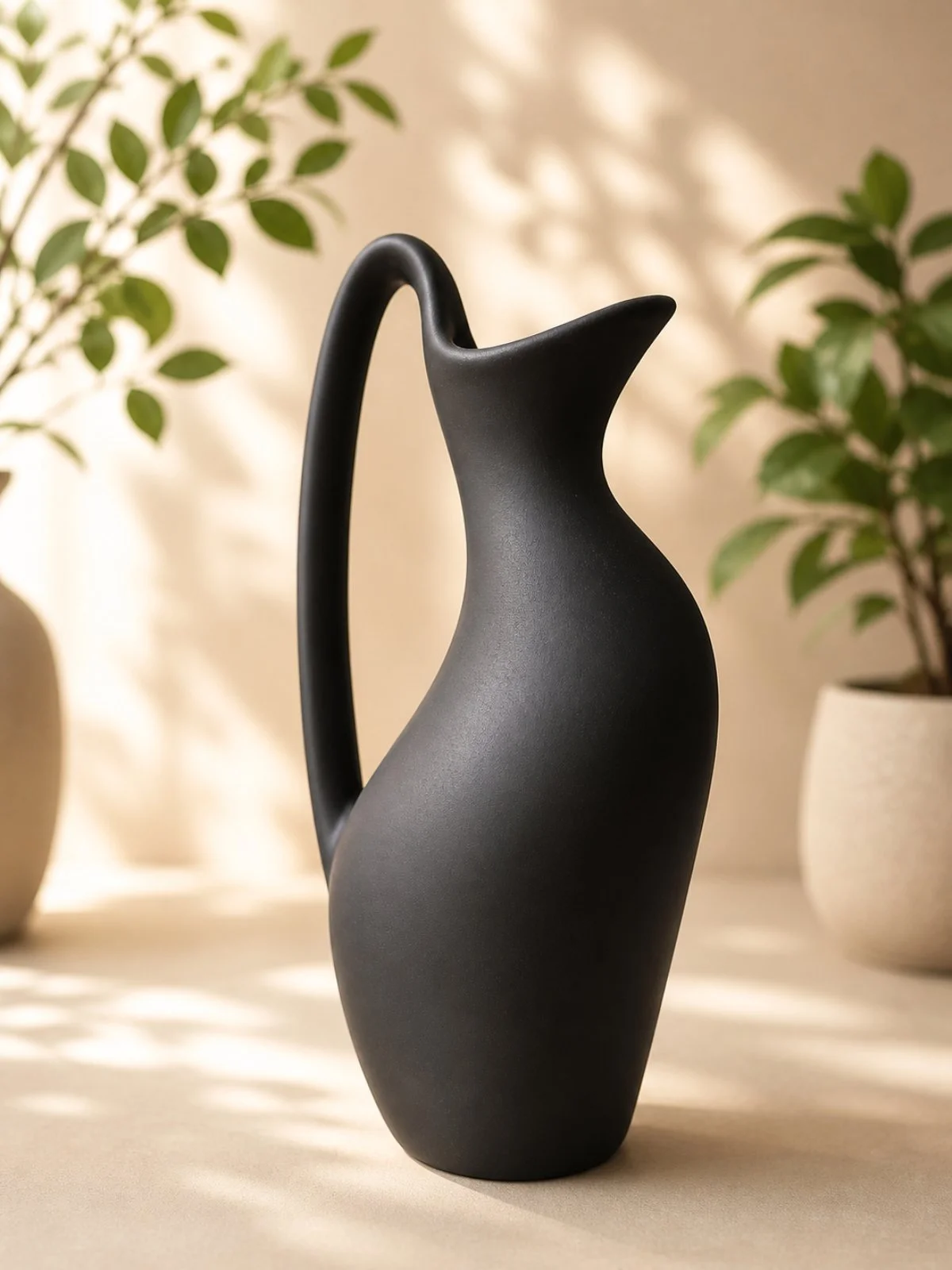 Sleek Black Ceramic Pitcher