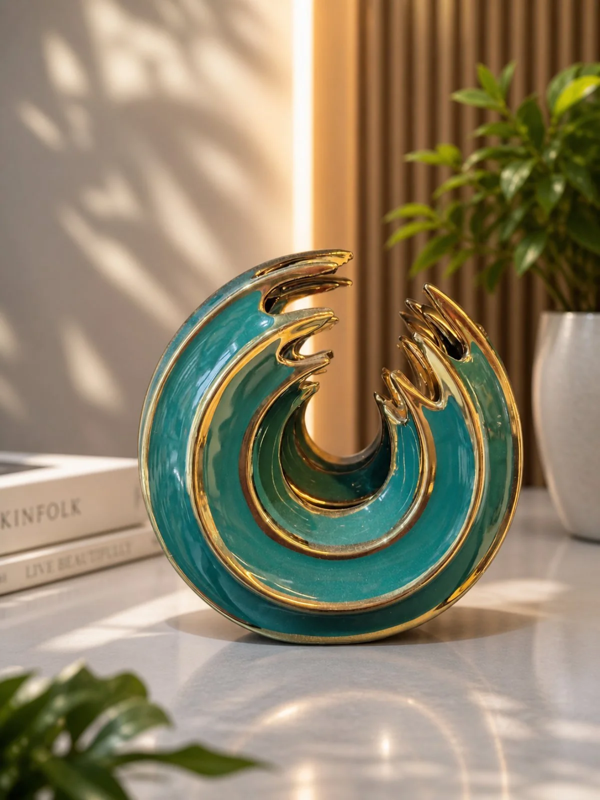 Turquoise Wave Ceramic Sculpture