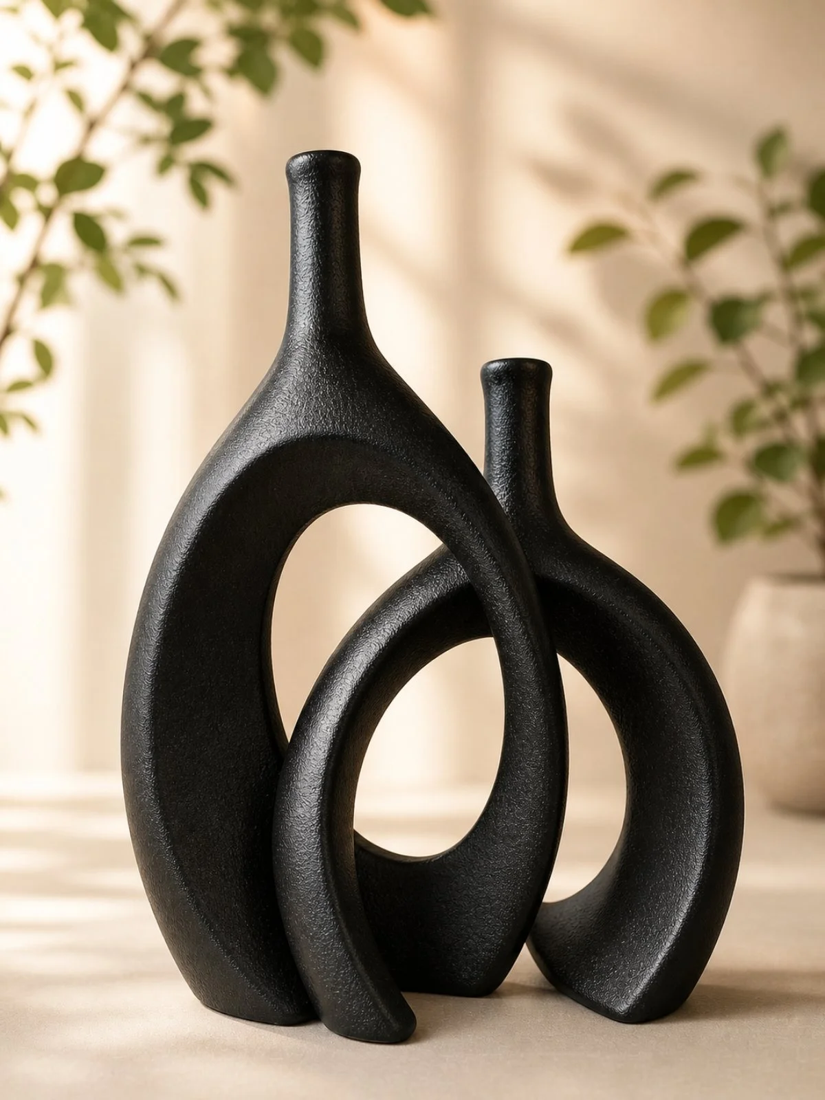 Black Abstract Ceramic Sculpture Set
