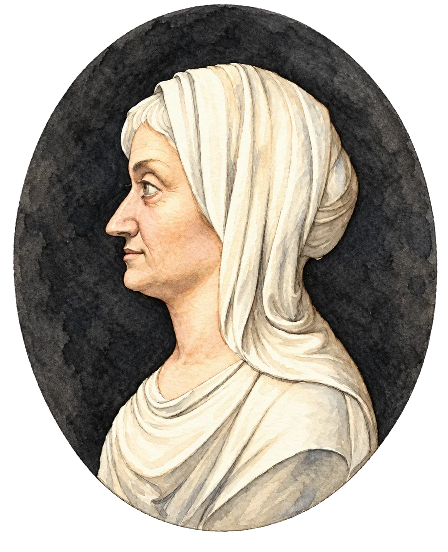 Mit KI bearbeitet und koloriert, Original: https://de.wikipedia.org/wiki/Caroline_Rudolphi#/media/Datei:Caroline_Rudolphi.png