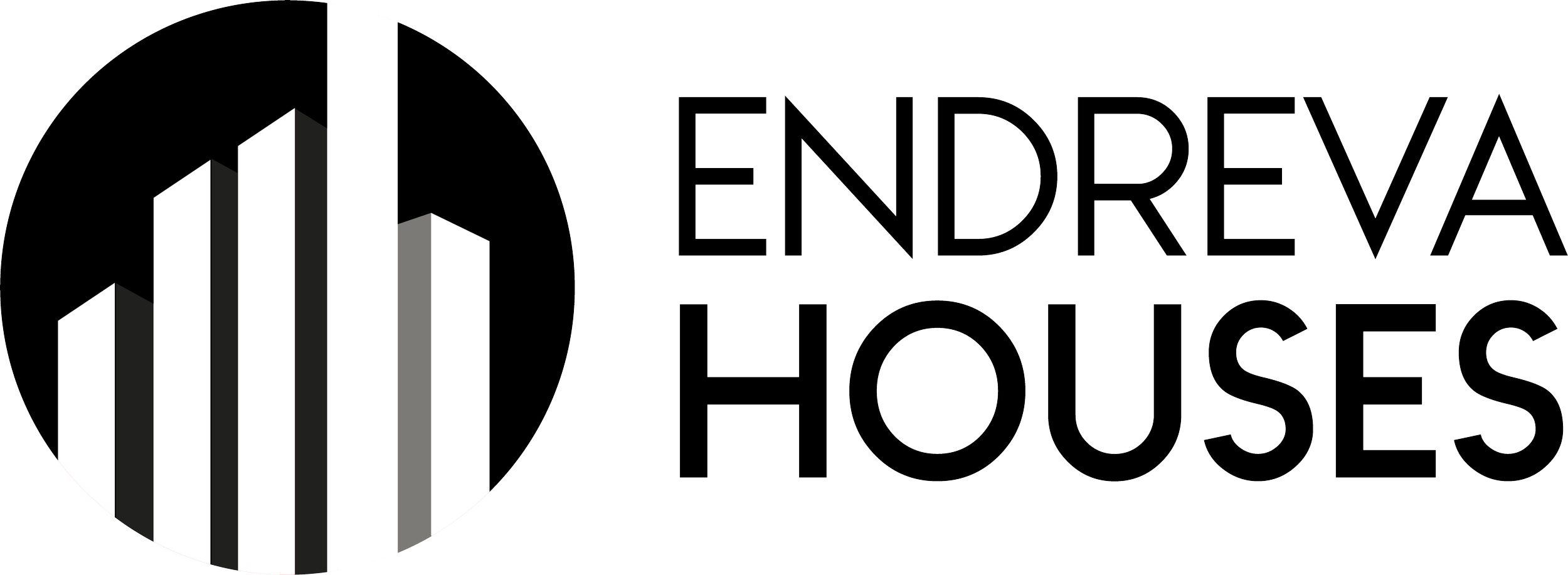 Logo for Endreva Houses featuring a circle with a bar graph icon and the company name in outlined text.