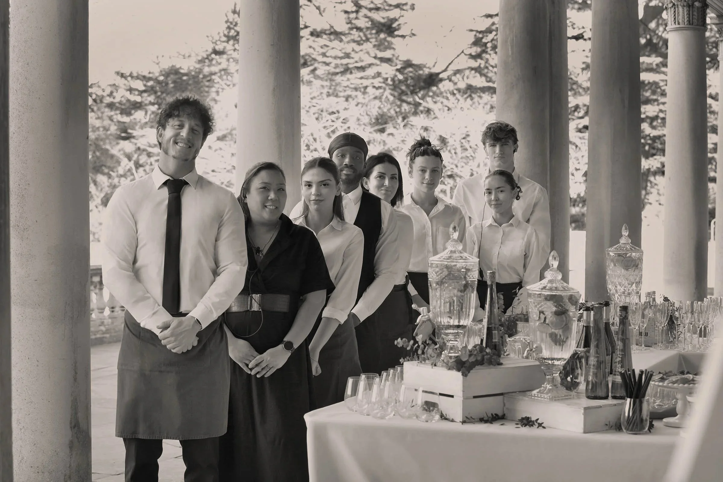 Raquel's staffing and bar team at Grove house Roehampton