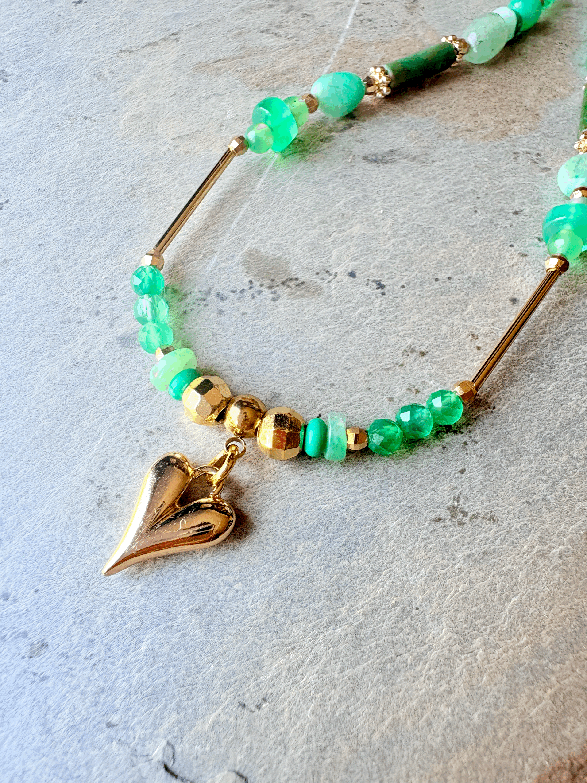 Emerald green necklace with heart pendant