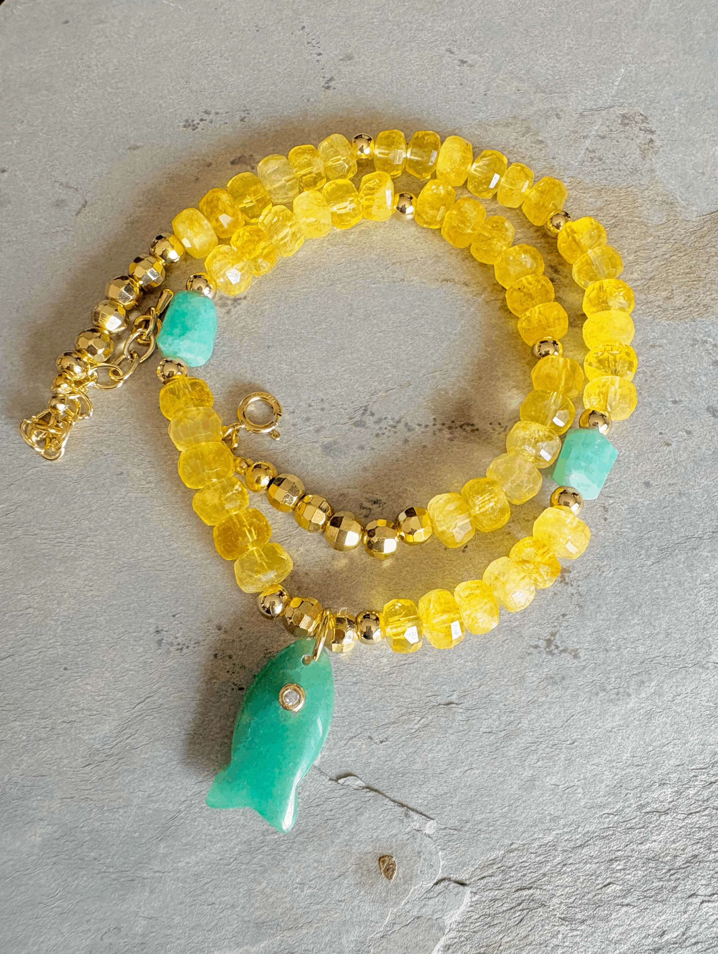 Citrine necklace with fish pendant
