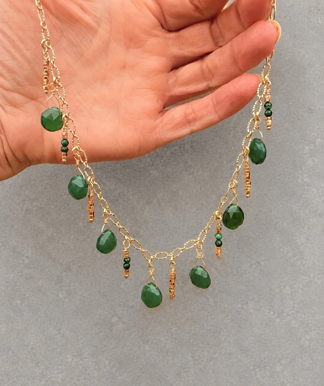 Green Onyx heart drop bead necklace