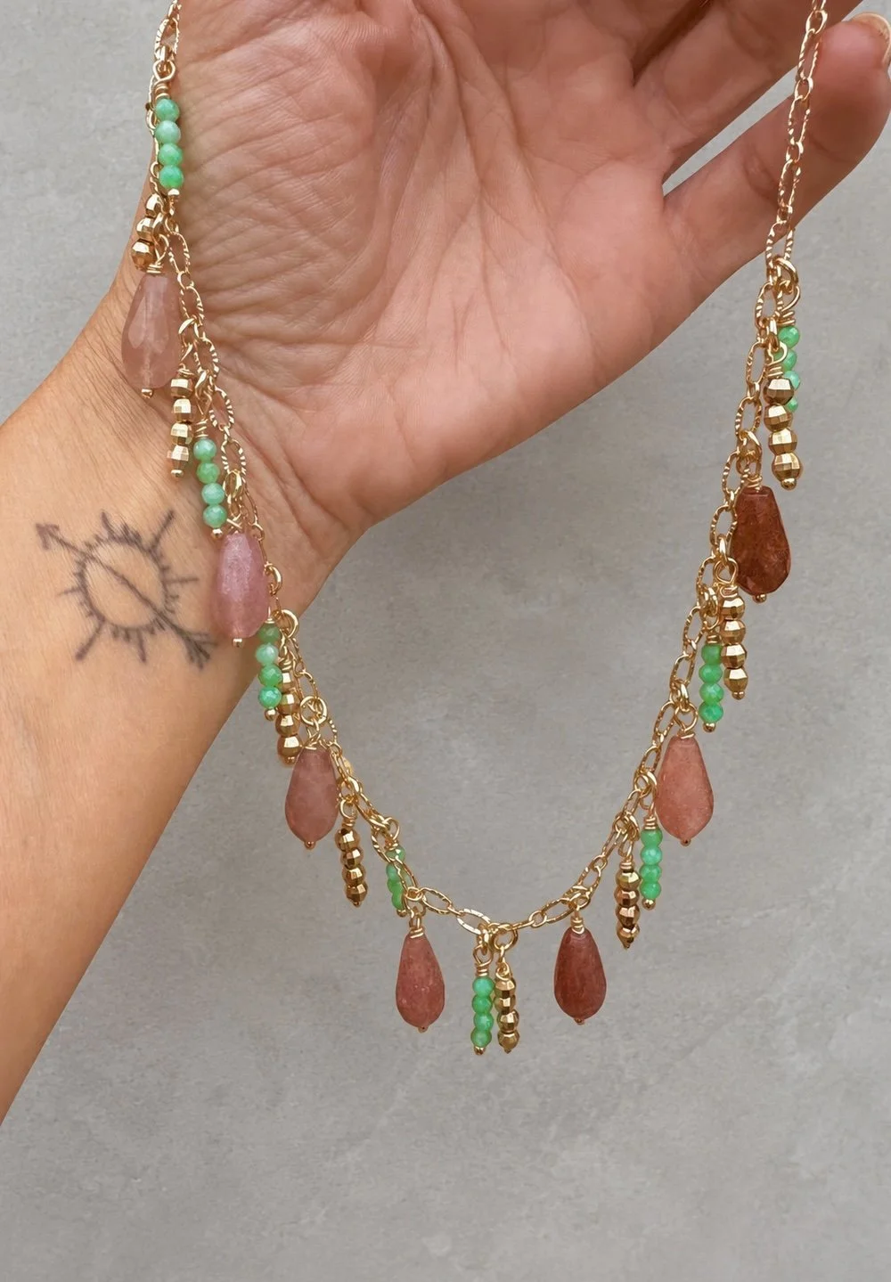 Strawberry Quartz tear drop necklace