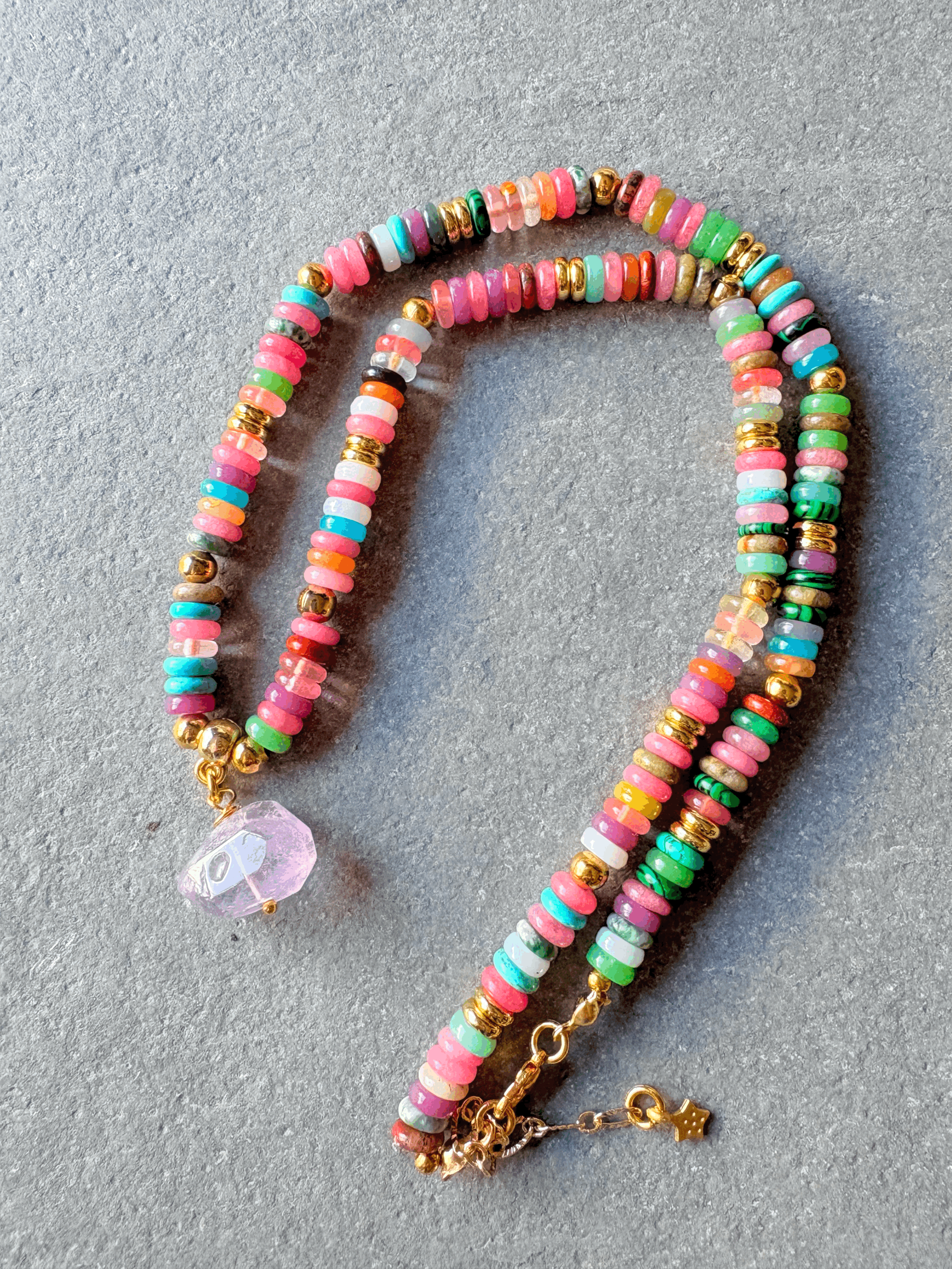 Mixed gemstone heishi necklace