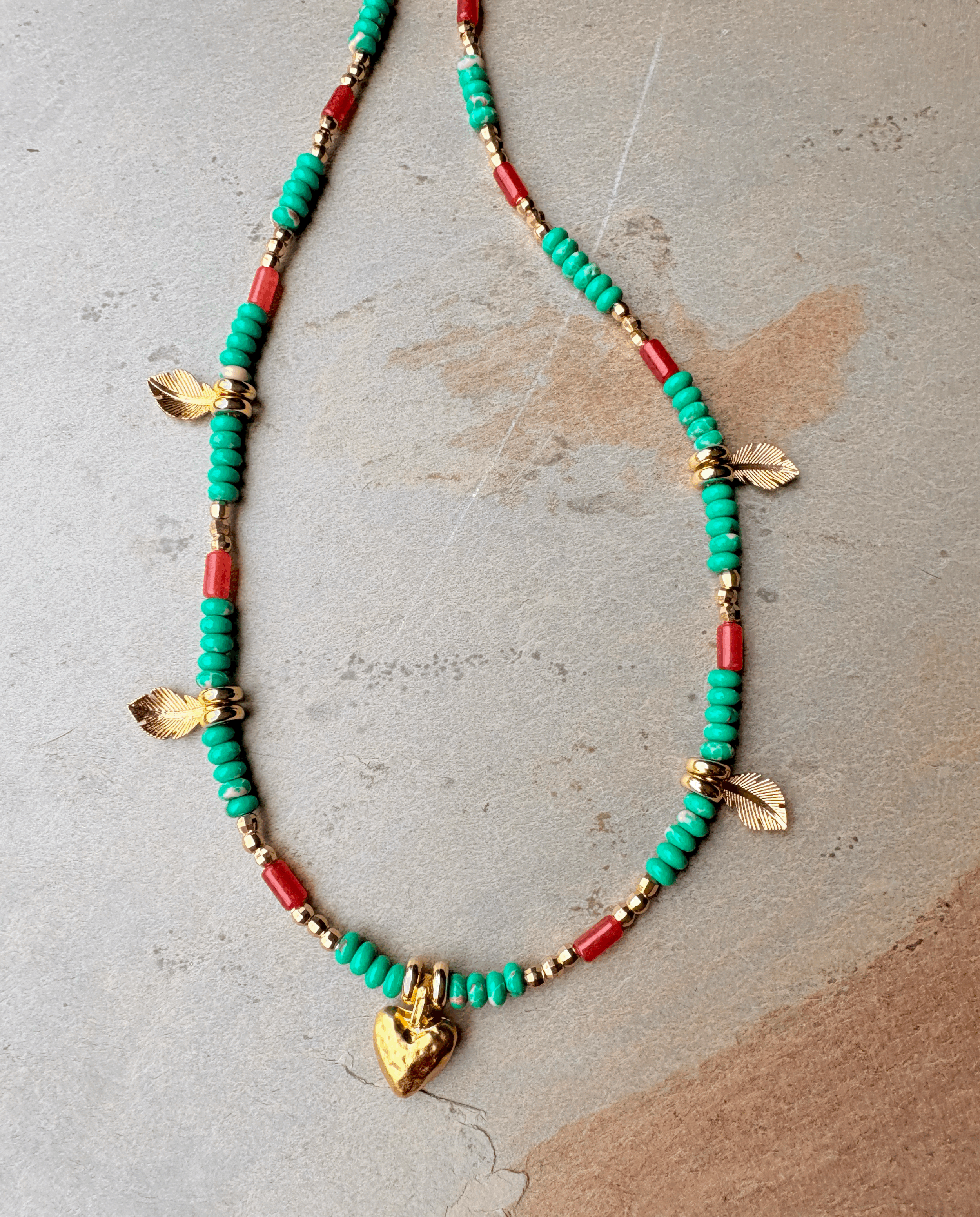 Stunning Amazanite and gold leaf choker
