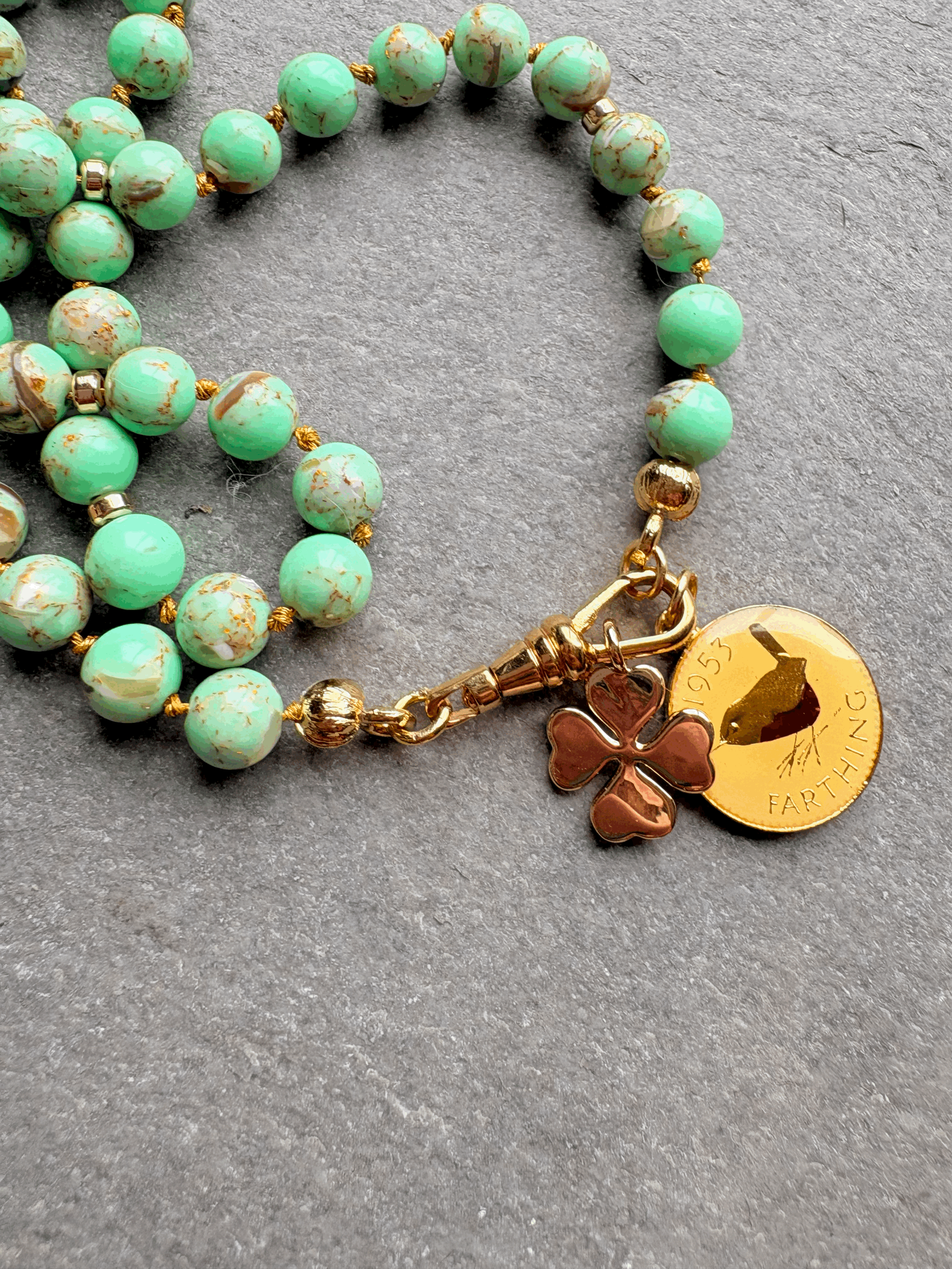 Green turquoise shell inlay bead necklace