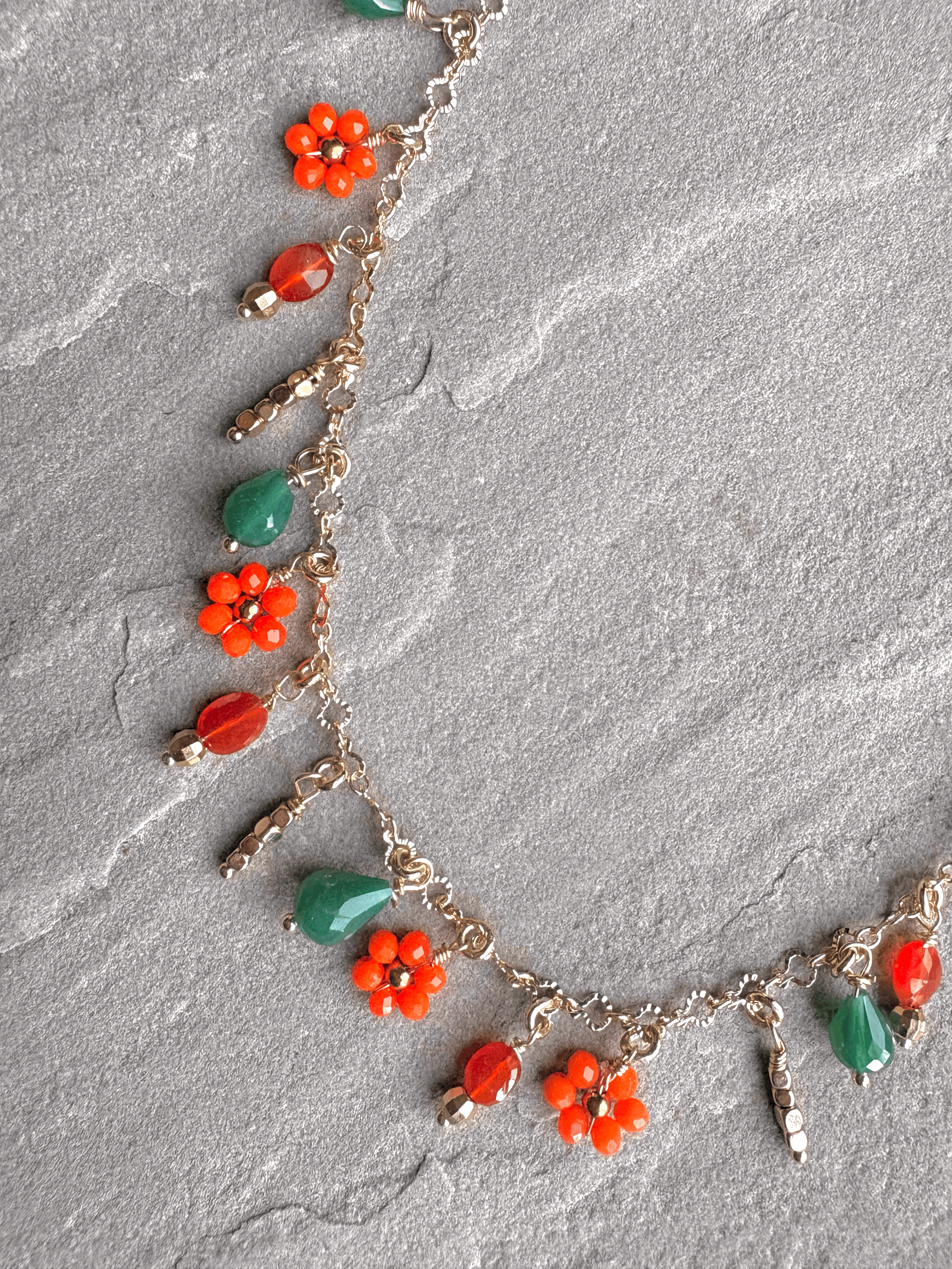 Crystal flower and gemstone necklace
