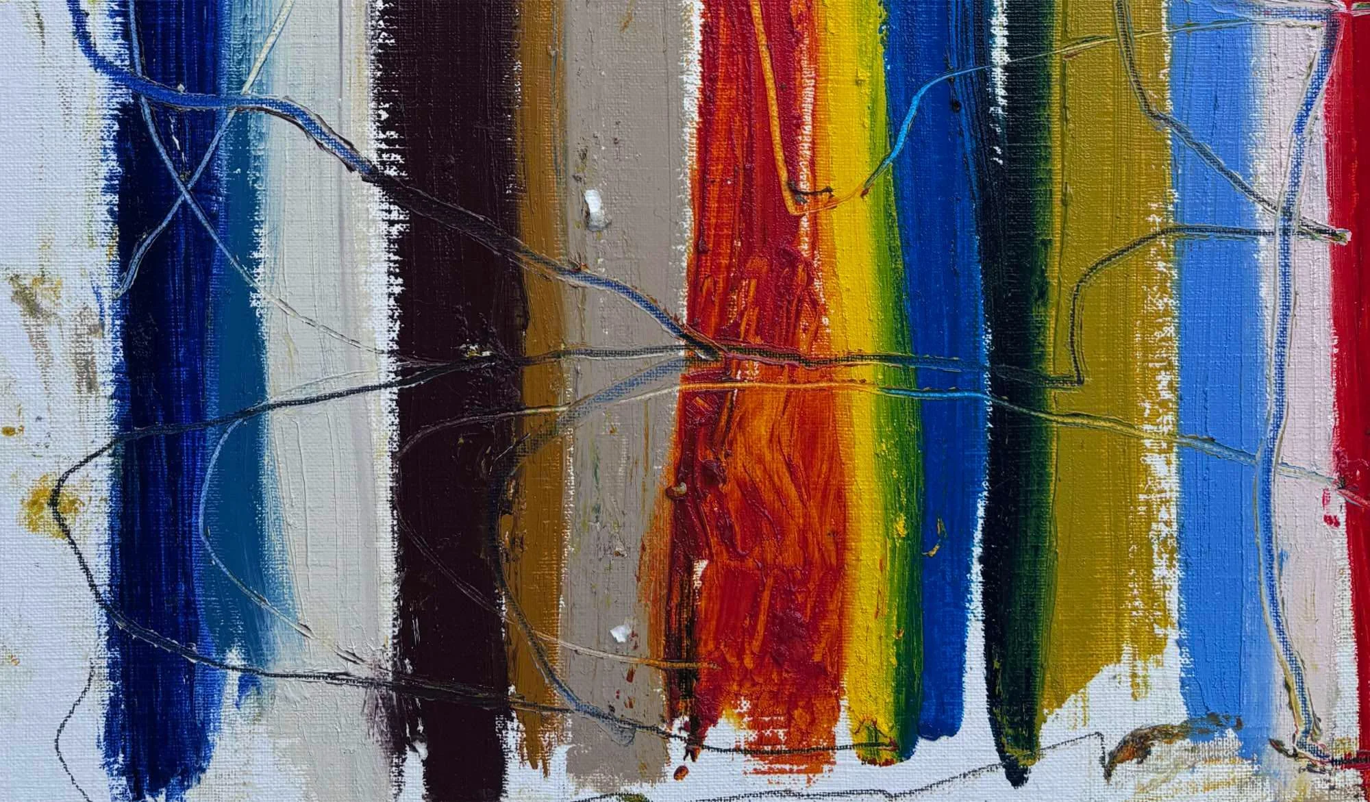 Shoreline Stripes II by Marcus Bacher, close-up of a blended orange, red, and yellow stripe.