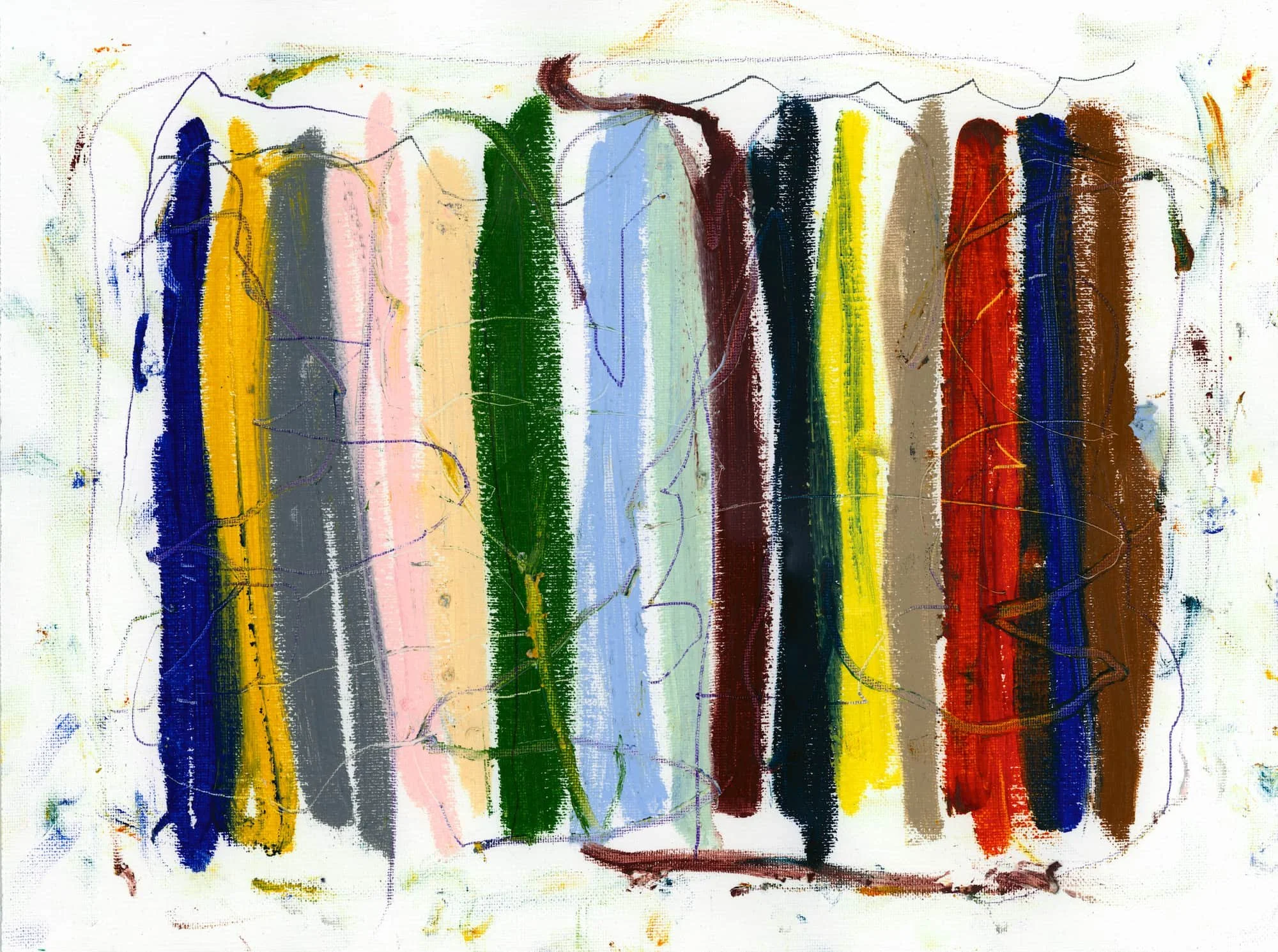 Shoreline Stripes original abstract painting 16x20 inches oil sticks markers on canvas by Marcus Bacher