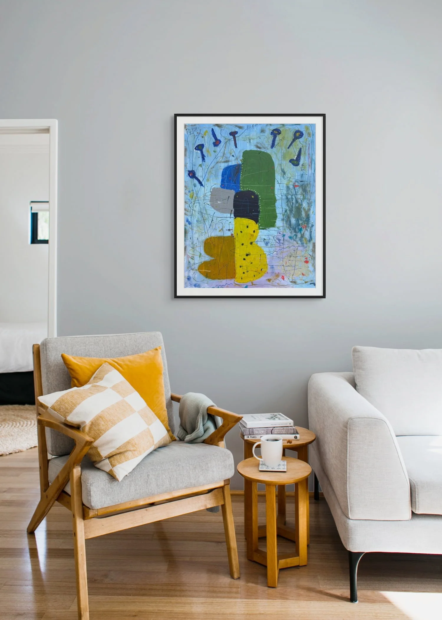Color Me Briefly II original abstract painting by Marcus Bacher in contemporary living room