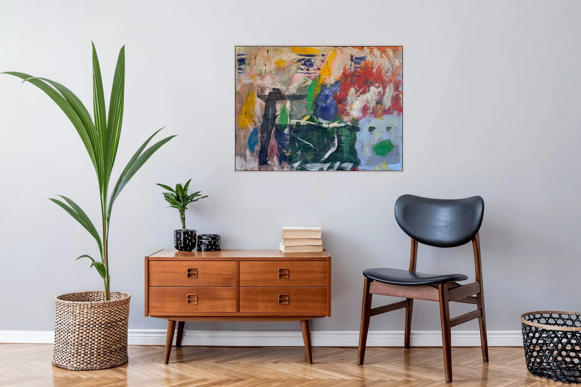 Spirit of the Khoisan abstract painting by Marcus Bacher displayed in warm modern interior