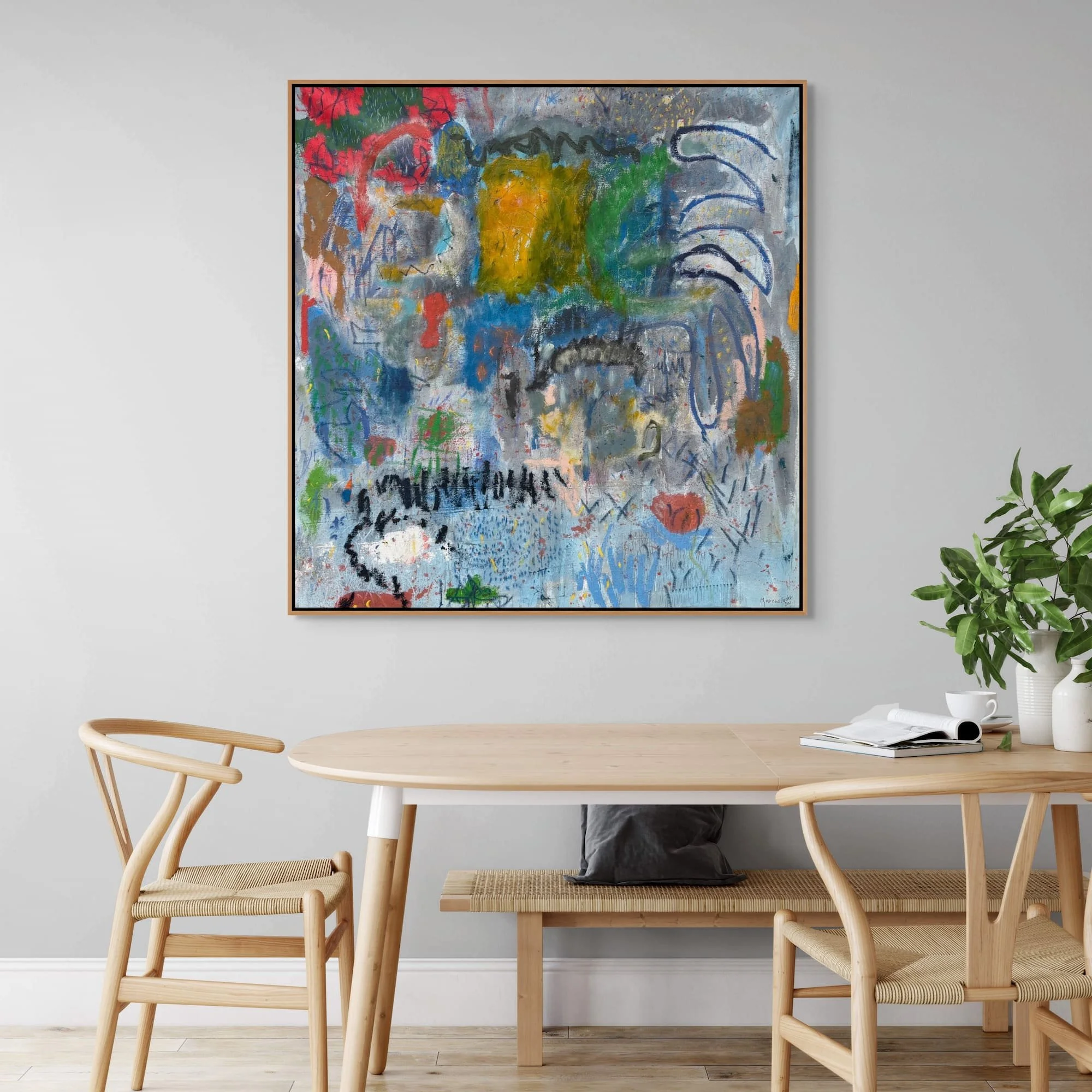 Emperors Mess original abstract painting by Marcus Bacher displayed in modern living room
