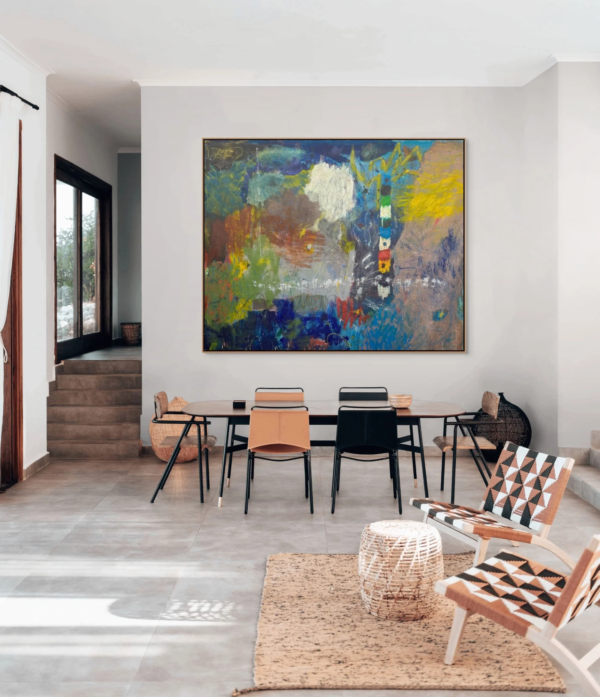 Vertical Pulse oversized abstract painting by Marcus Bacher in architectural interior