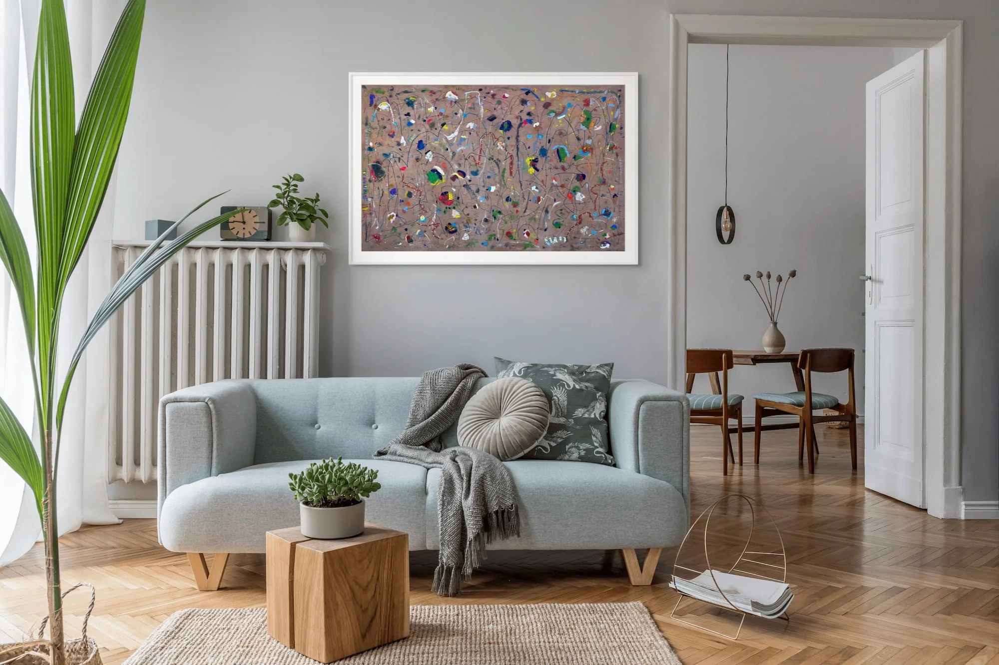 Confetti in a Windstorm large abstract painting by Marcus Bacher in contemporary open plan interior living room