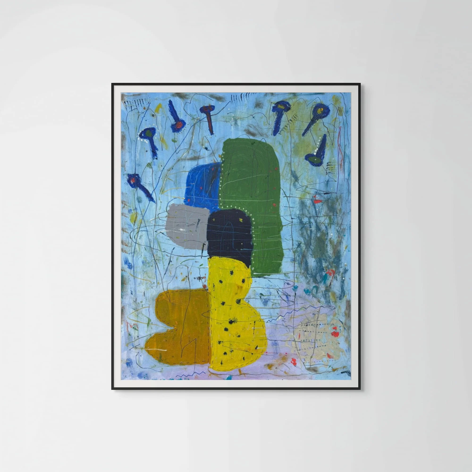Color Me Briefly II original abstract painting by Marcus Bacher framed in black