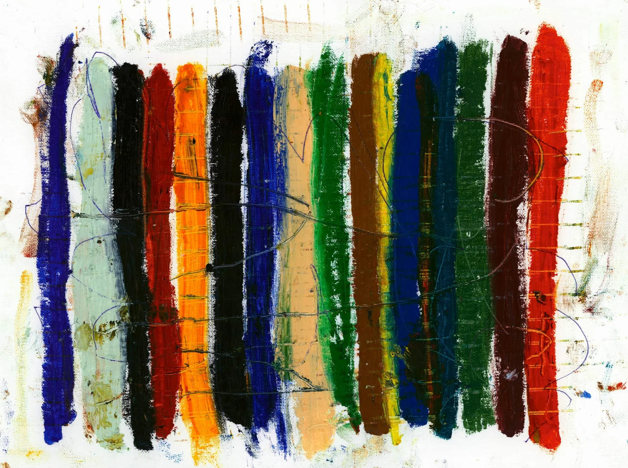 Shoreline Stripes original abstract painting 16x20 inches oil sticks markers on canvas by Marcus Bacher