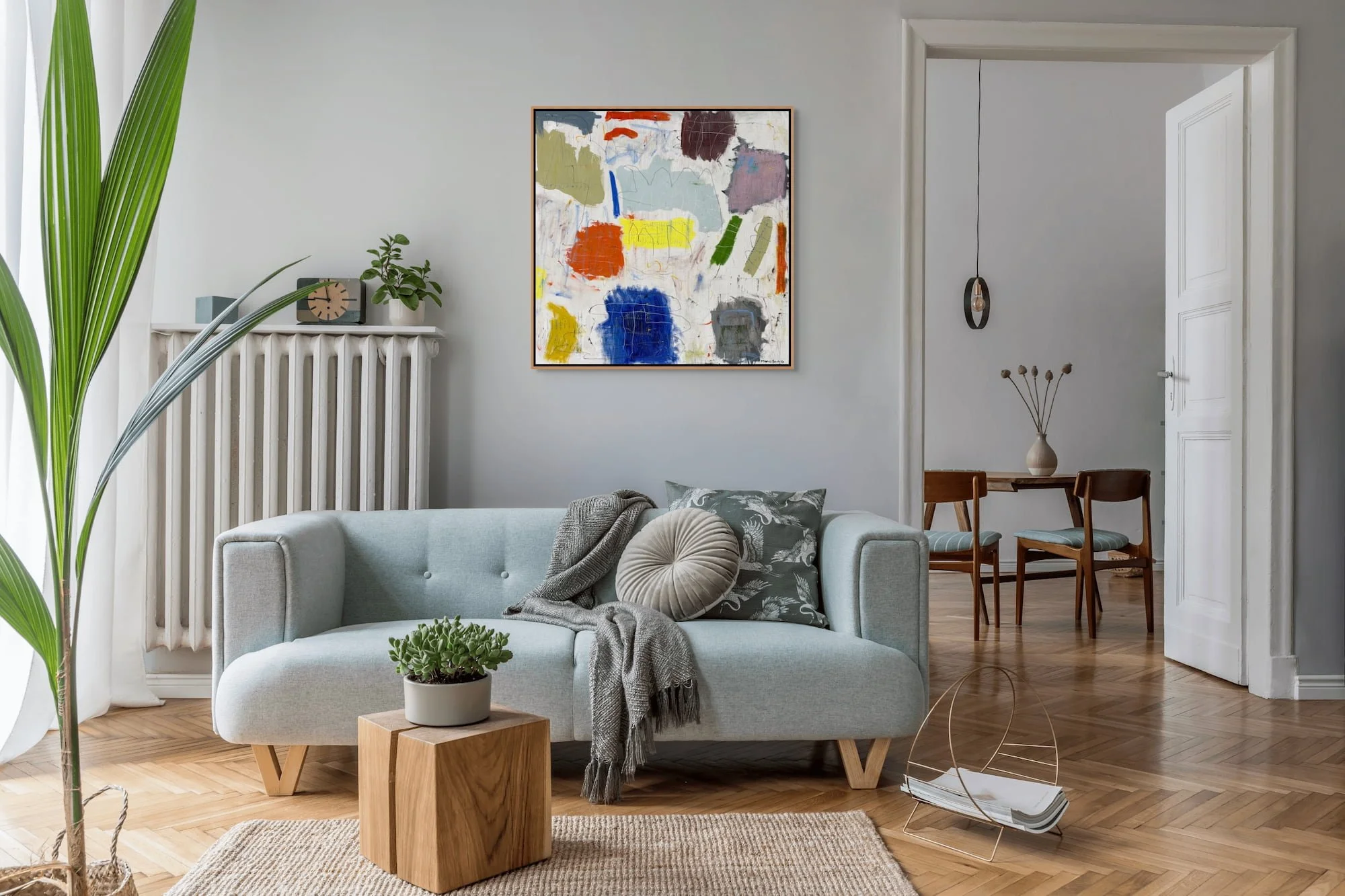 Colored Blocks original abstract painting by Marcus Bacher in contemporary living room