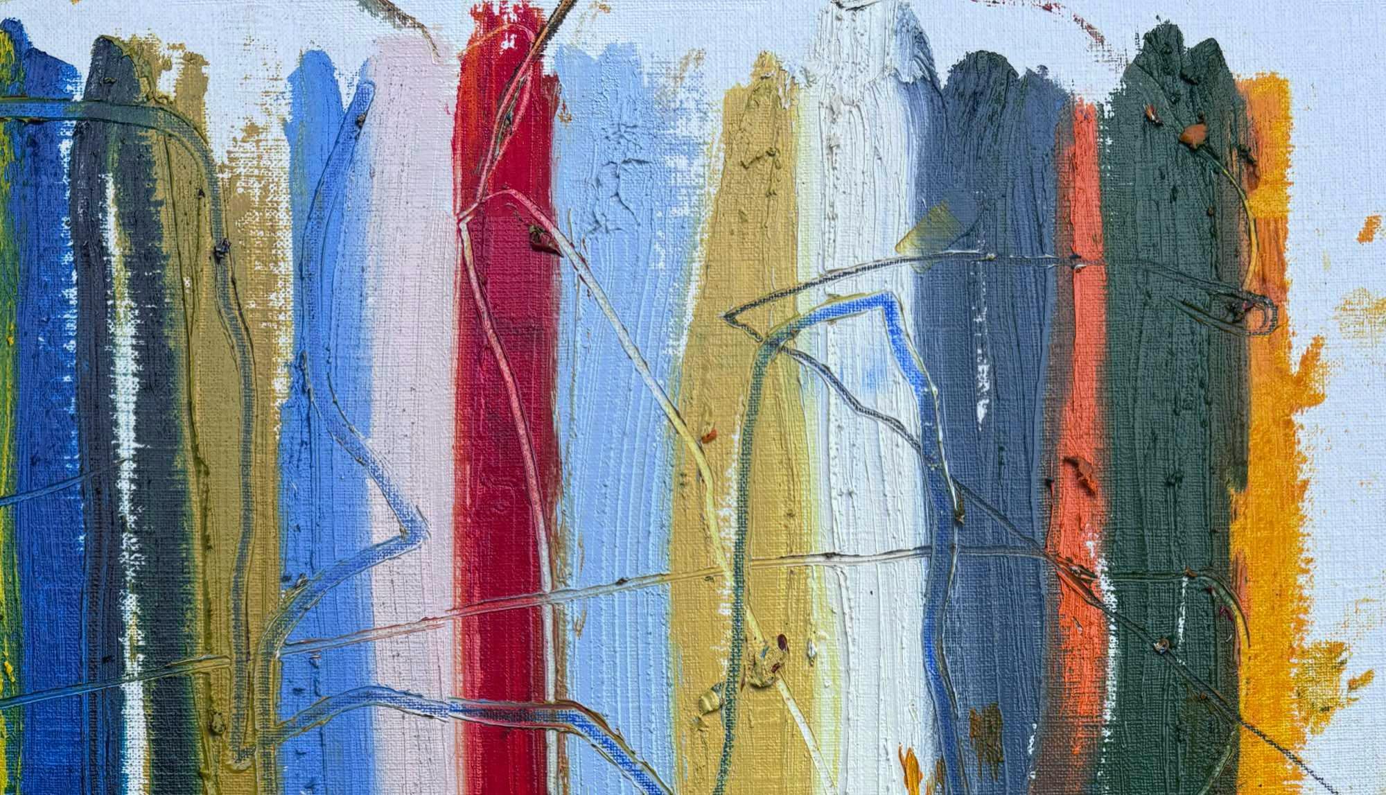 Shoreline Stripes II by Marcus Bacher, close-up of olive, navy, and rust stripes.