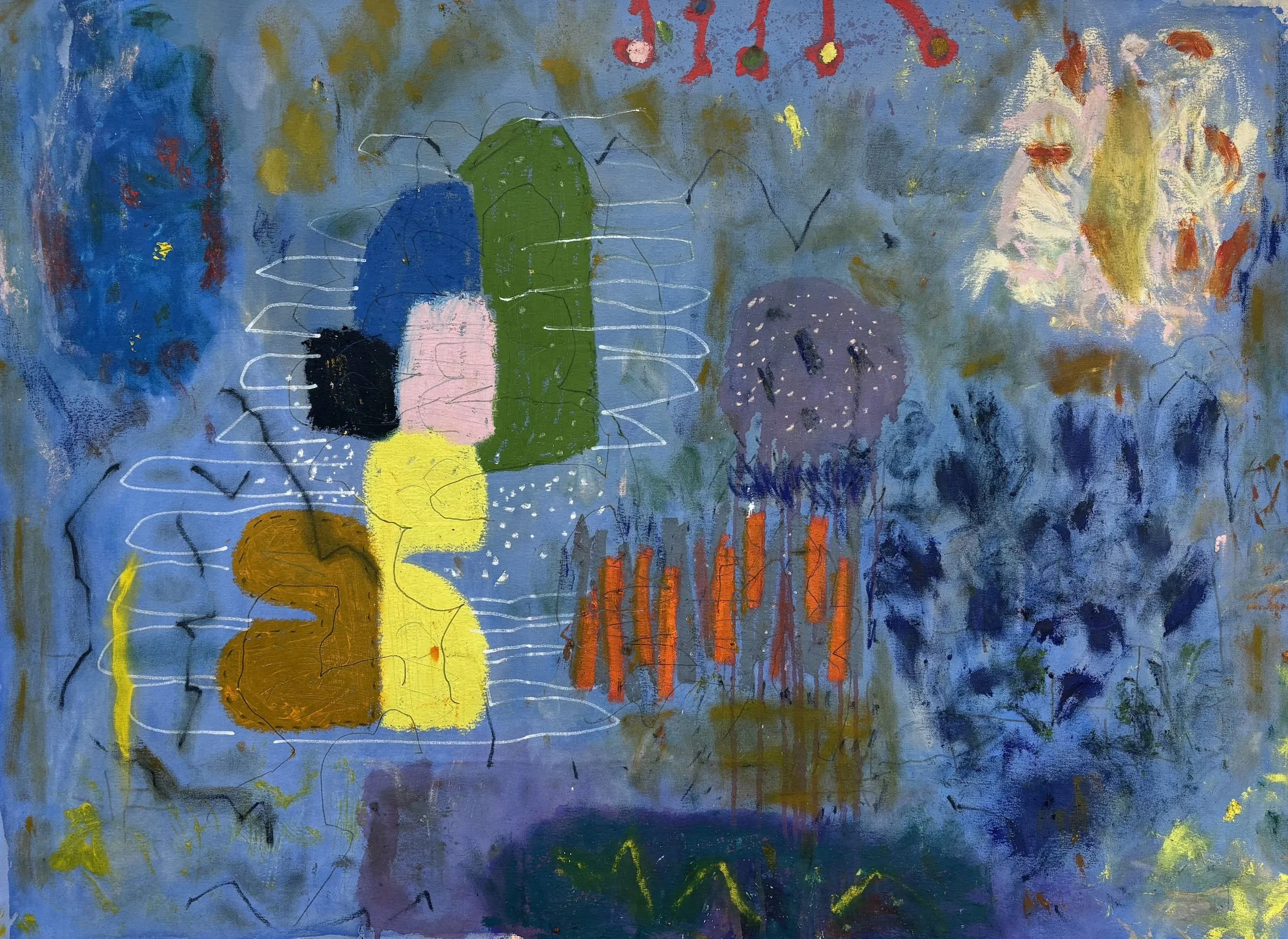 Color Me Briefly original abstract painting 40x50 inches acrylic oil sticks on canvas by Marcus Bacher 2025