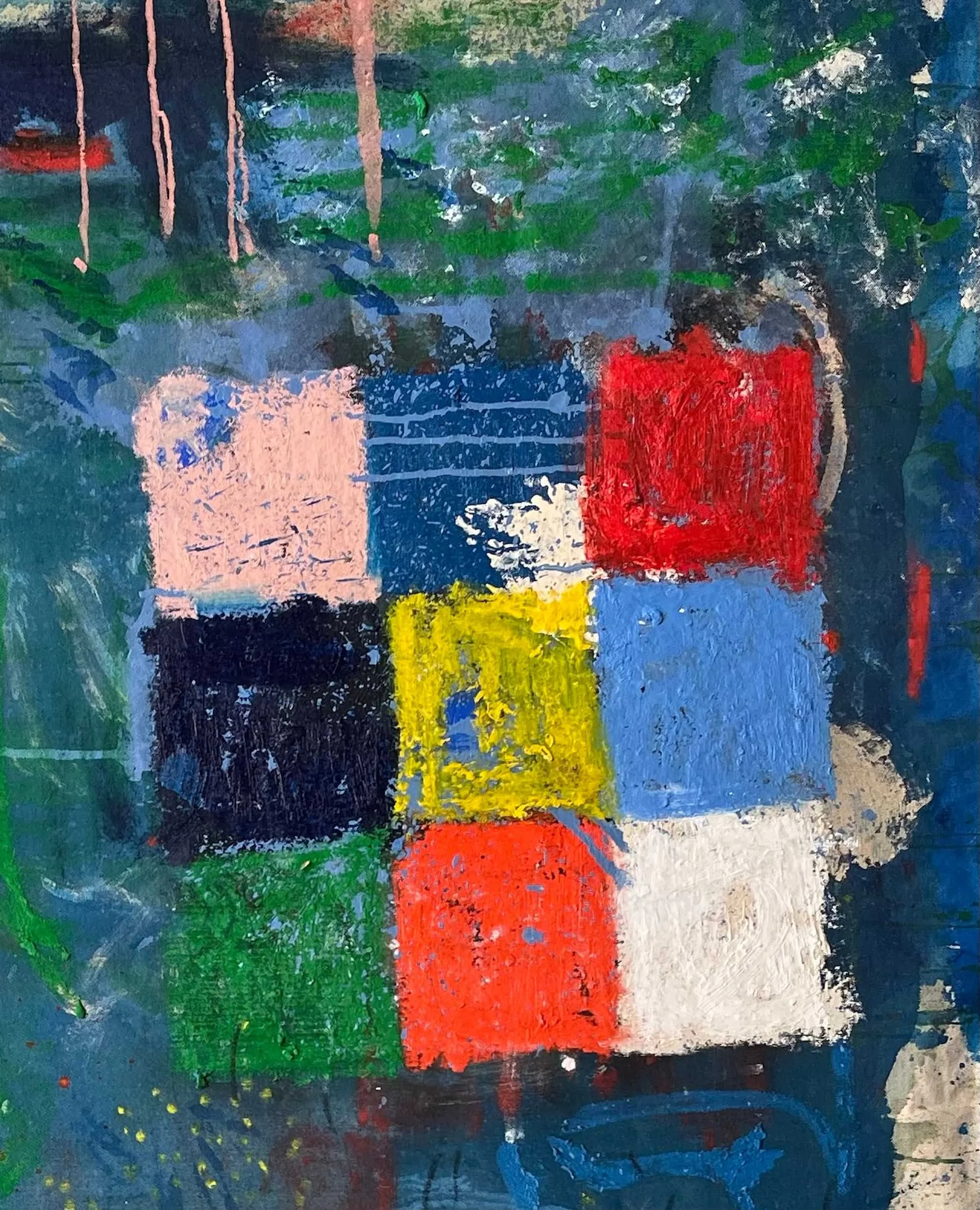 Nine Colored Blocks original abstract painting 25x31 inches oil sticks on canvas by Marcus Bacher