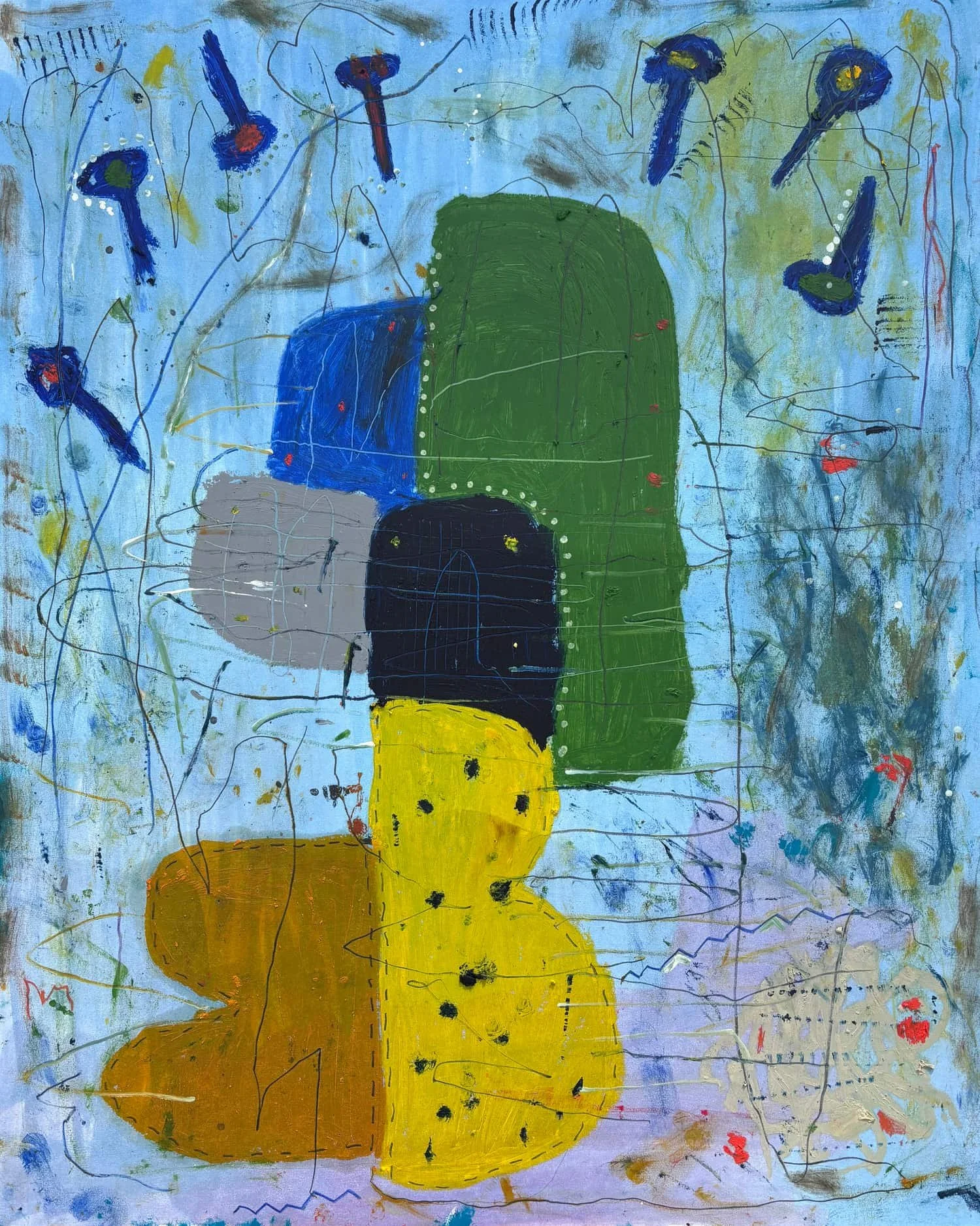 Color Me Briefly II original abstract painting 26x32 inches oil sticks and markers on paper by Marcus Bacher