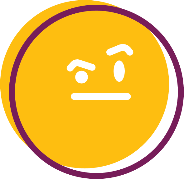 Yellow circular emoji with a confused or skeptical facial expression, featuring raised eyebrows and a straight mouth.