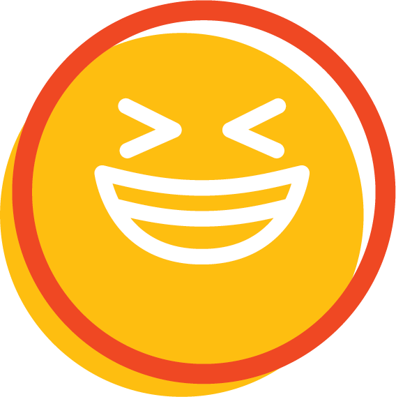 Smiling emoji with a wide grin, closed eyes, and a big happy expression, surrounded by a red border.