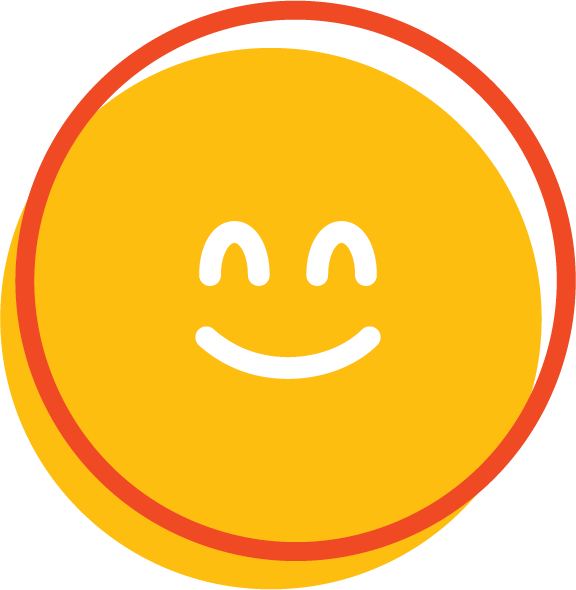 Smiling yellow face emoji with closed eyes and a curved smile.