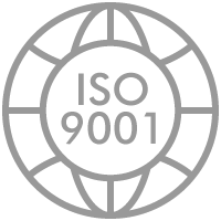ISO 9001 certification badge with a globe design.