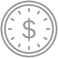 A circular icon with a dollar sign in the center and clock marks around it, symbolizing financial time or money management.