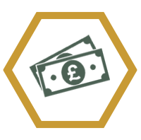 Icon of a dollar bill inside a hexagon.