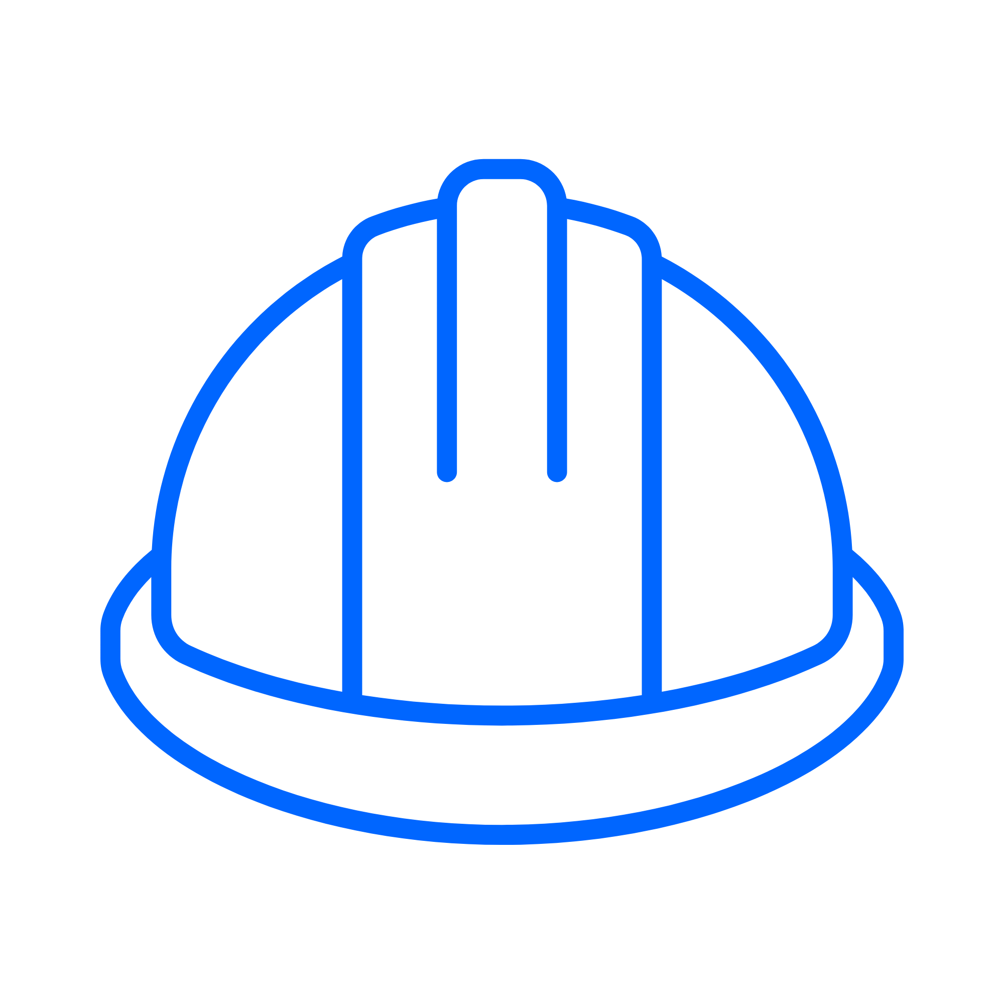 An illustration of a simplified blue rocket launching from a blue oval base against a black background.
