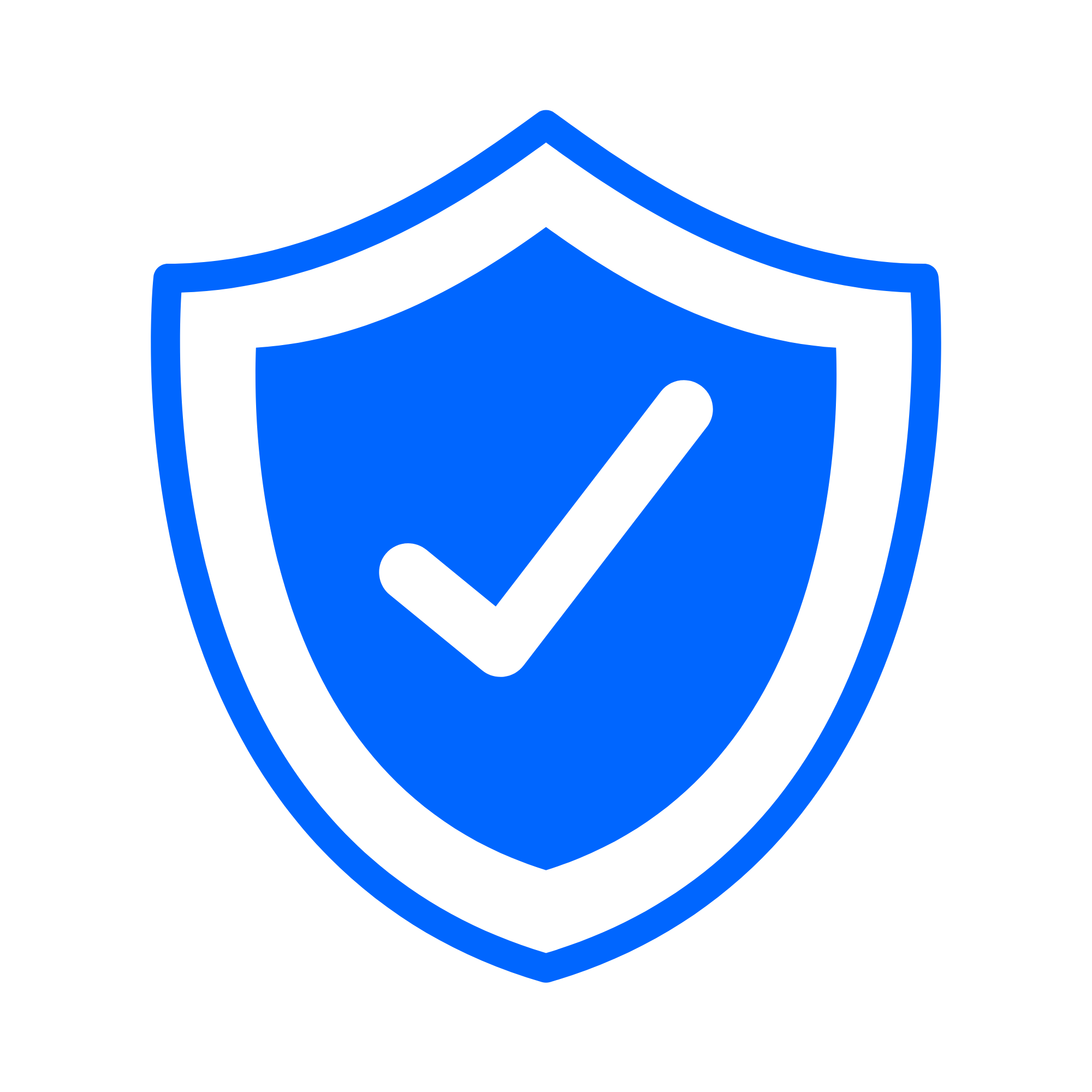 Icon of a shield with a checkmark in the center, depicted in blue and outlined black.