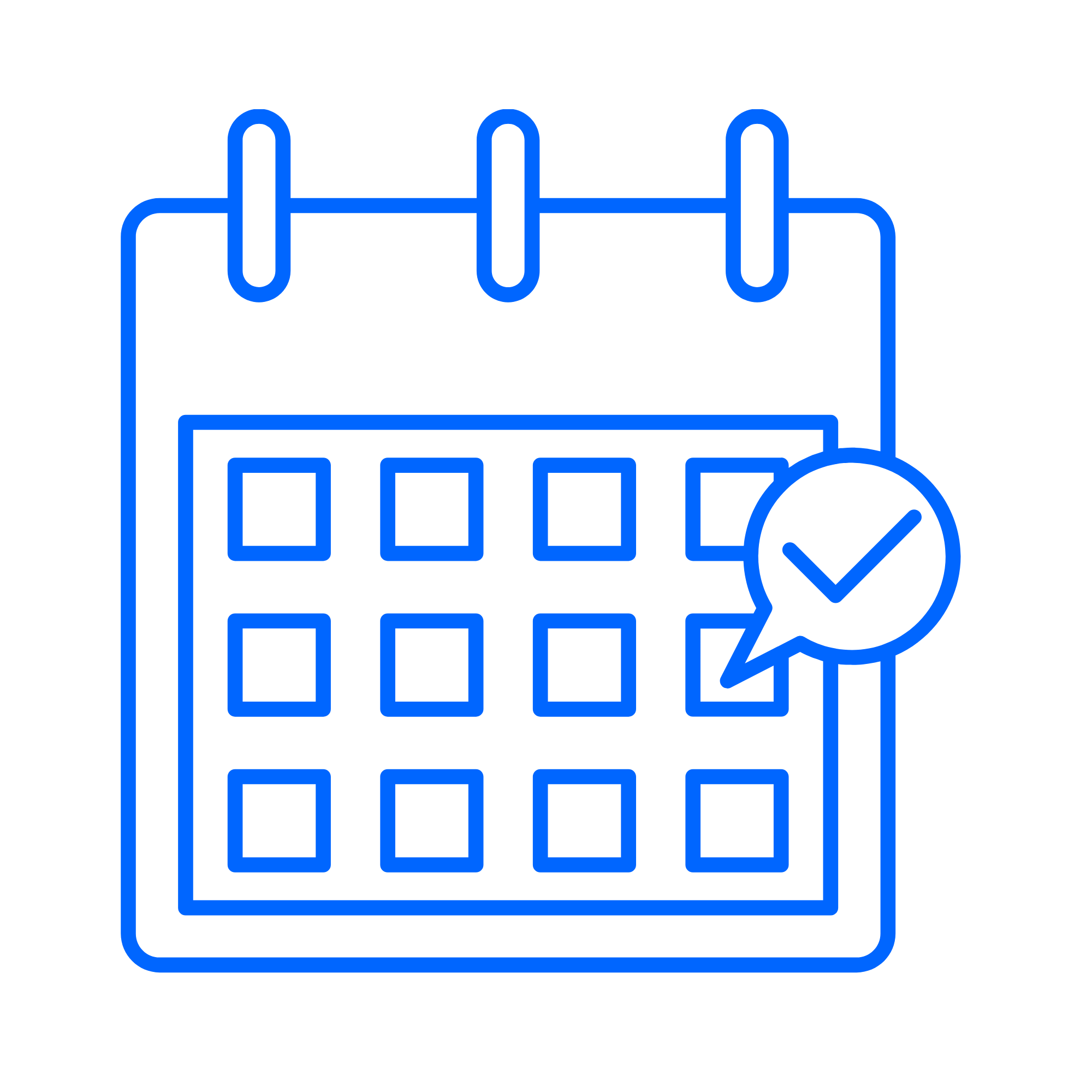 Blue outline of a refrigerator with a clock icon.