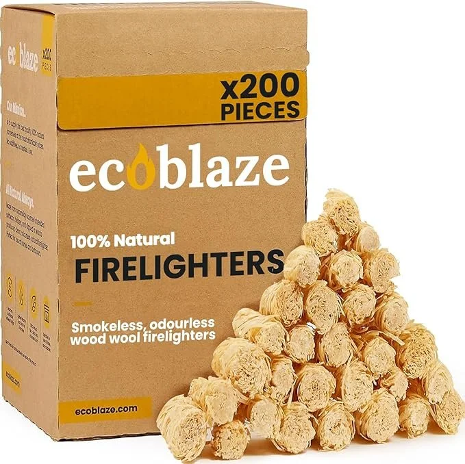 200 Firelighters - Ecoblaze Natural Firelighters. Long lasting, Fast lighting Odourless Firelighters ideal for Stoves and Fireplaces