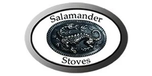 Salamander Stoves logo with a salamander illustration inside an oval