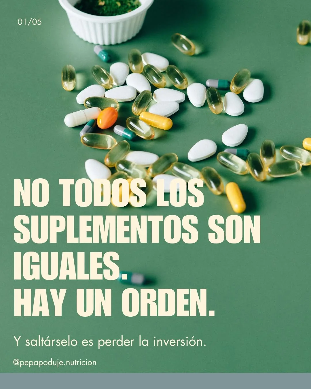 El mercado de suplementos es enorme y confuso. Todo promete, todo parece urgente, todo "te va a cambiar la vida".

La realidad es que hay un orden l&oacute;gico, y salt&aacute;rselo es gastar  en algo que no puede funcionar bien si la base 