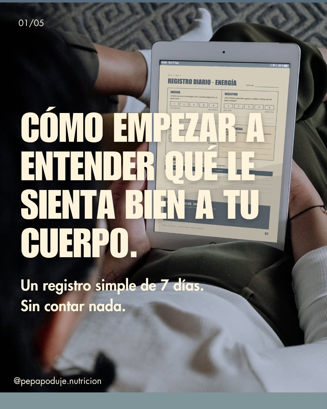 Muchas veces buscamos la respuesta afuera cuando una parte importante est&aacute; en lo que ya vive tu cuerpo cada d&iacute;a.

Te propongo algo simple: durante 7 d&iacute;as anota tu energ&iacute;a, tu digesti&oacute;n, tu sue&ntilde;o y lo que comi