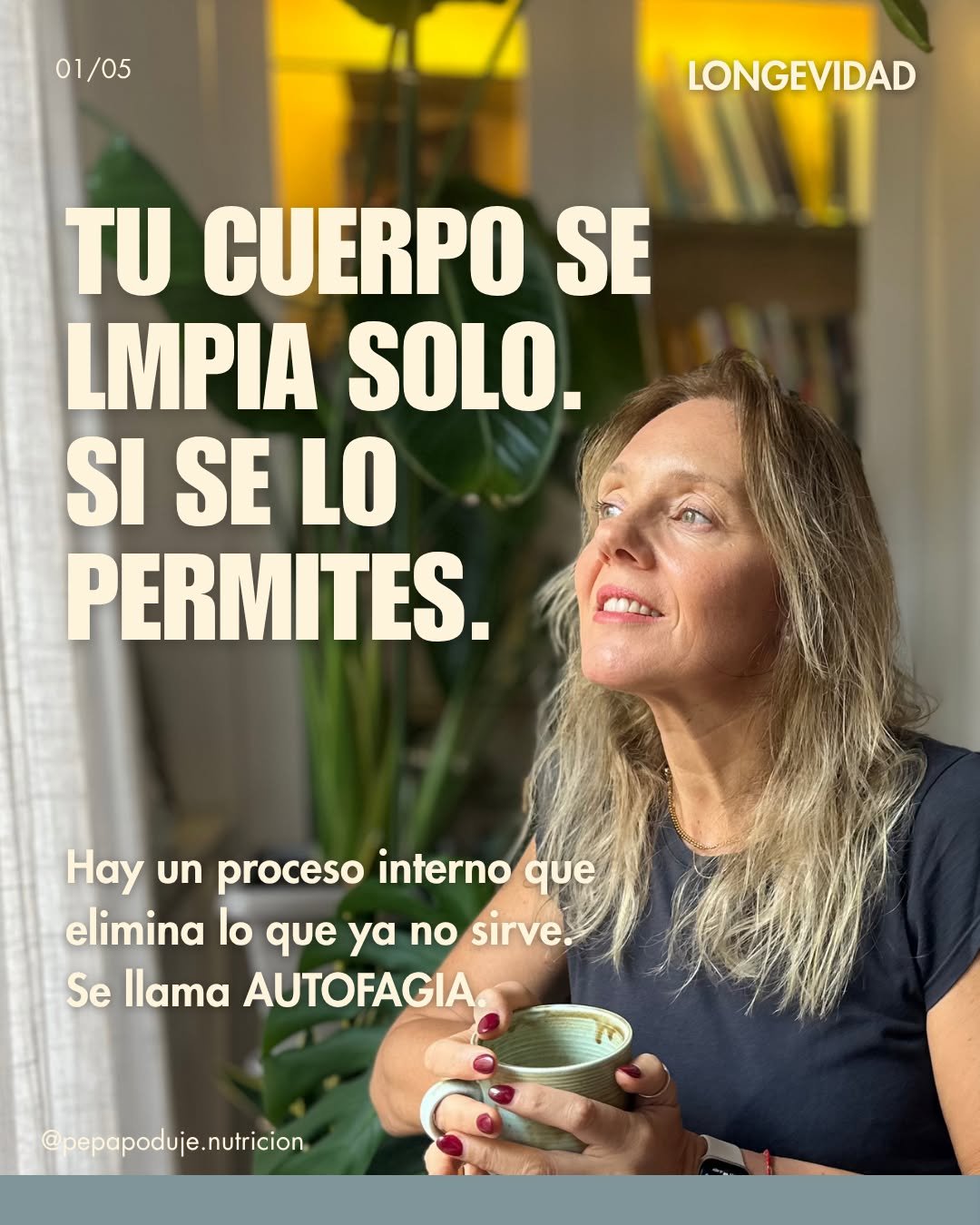 Tu cuerpo tiene un sistema propio de limpieza. Se activa cuando dejas de comer unas horas, cuando duermes bien, cuando reduces la inflamaci&oacute;n. 
Se llama AUTOFAGIA.

El problema es que el ritmo de vida moderno lo frena. Comer cada pocas horas, 