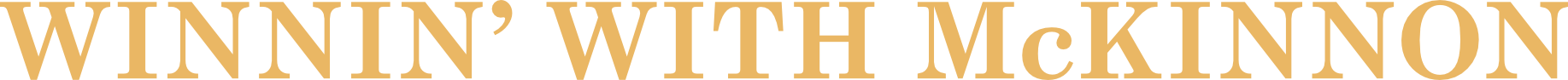 Decorative text reading 'WINNIN' WITH McKINNON' in gold letters on a white background.