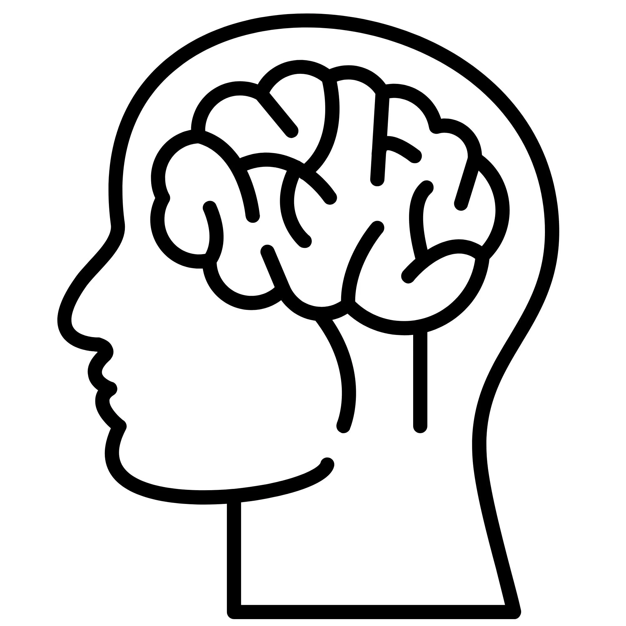 Line drawing of a person's profile with an exposed brain inside the head.