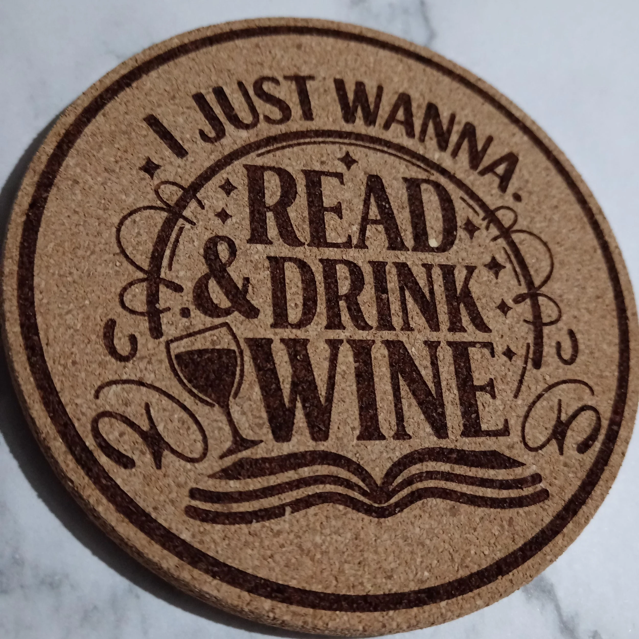 Cork Coaster - I Just Want to Read & Drink Wine